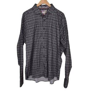 7 Downie Street Dress Shirt Button Up Long Sleeve Black Gray Size XXL